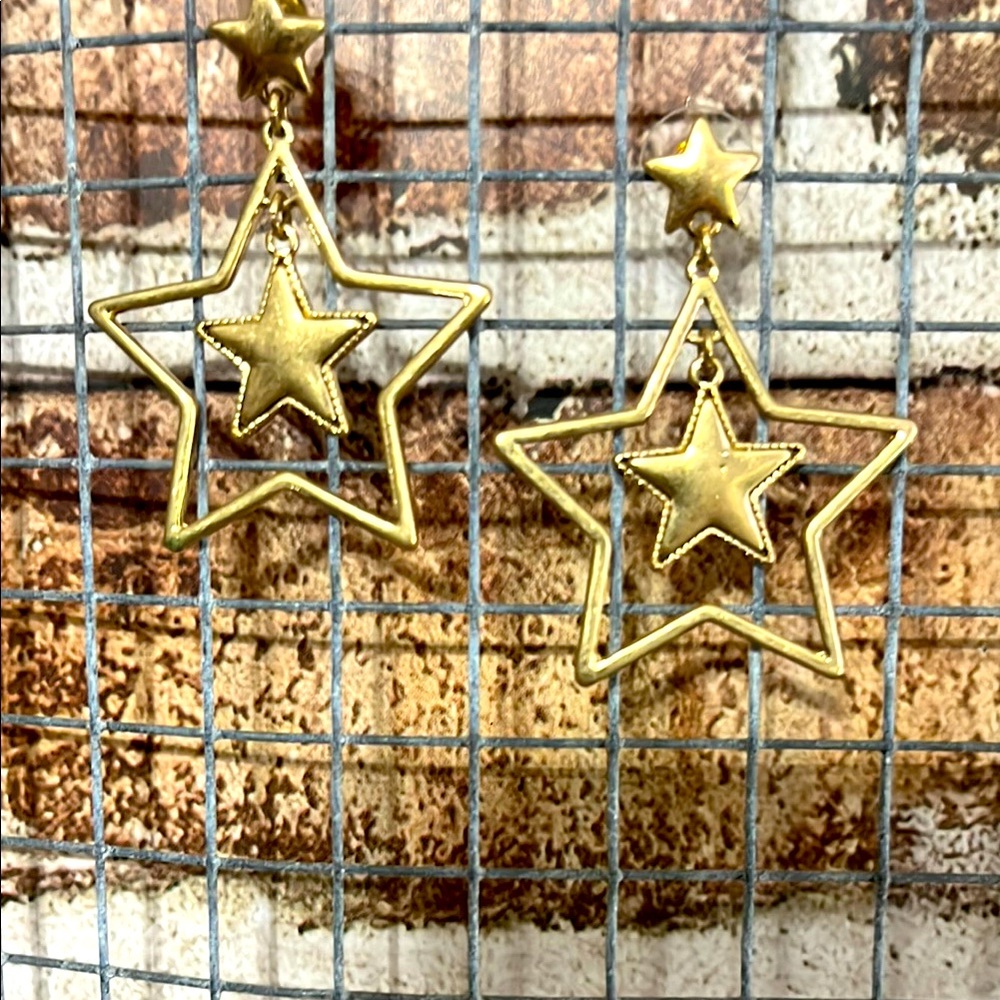 Gold Star Dangle Earrings